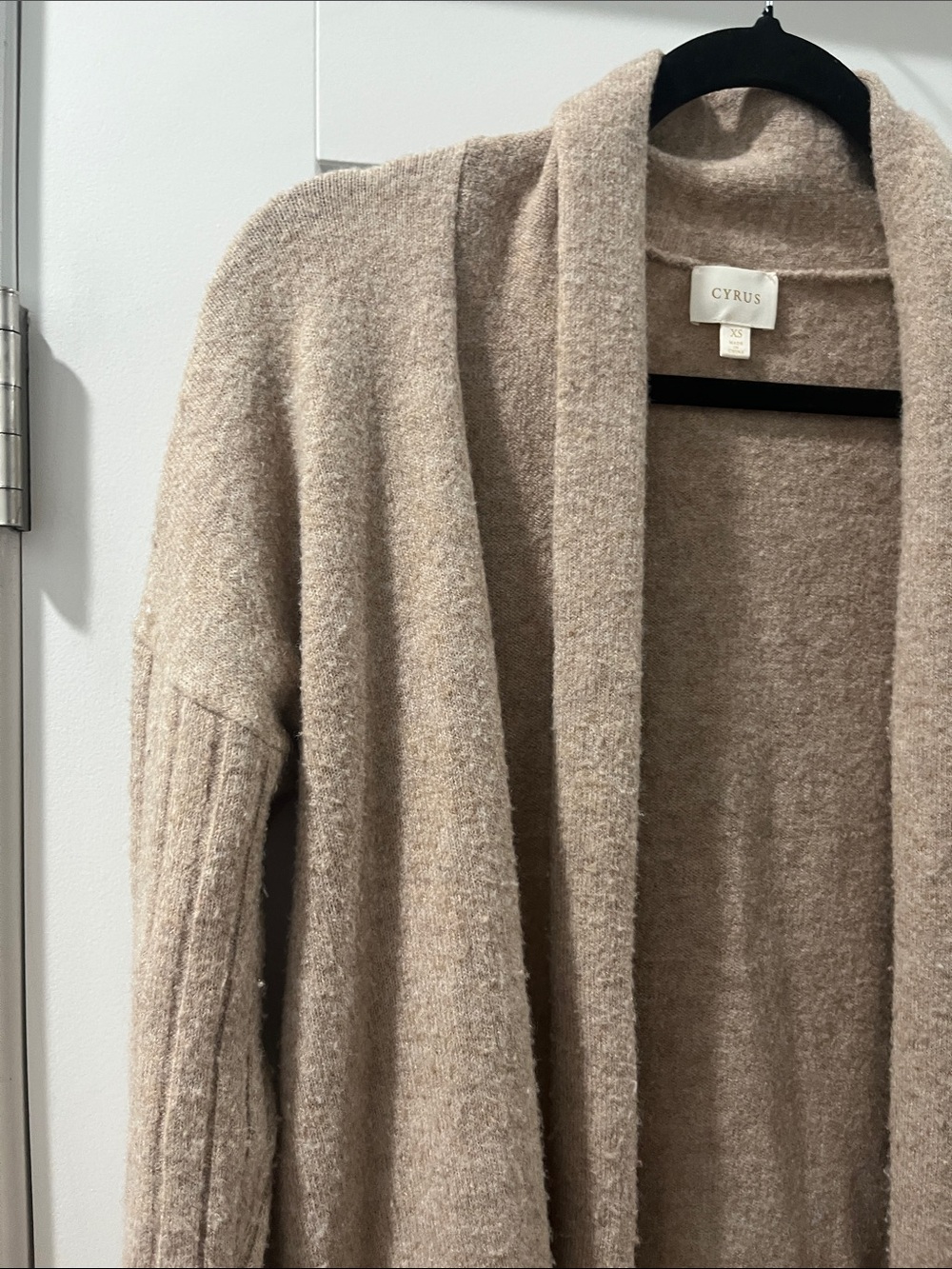 Cyrus XS Cozy Open-Front Long Cardigan Sweater Beige Wool Blend - Picture 7 of 14